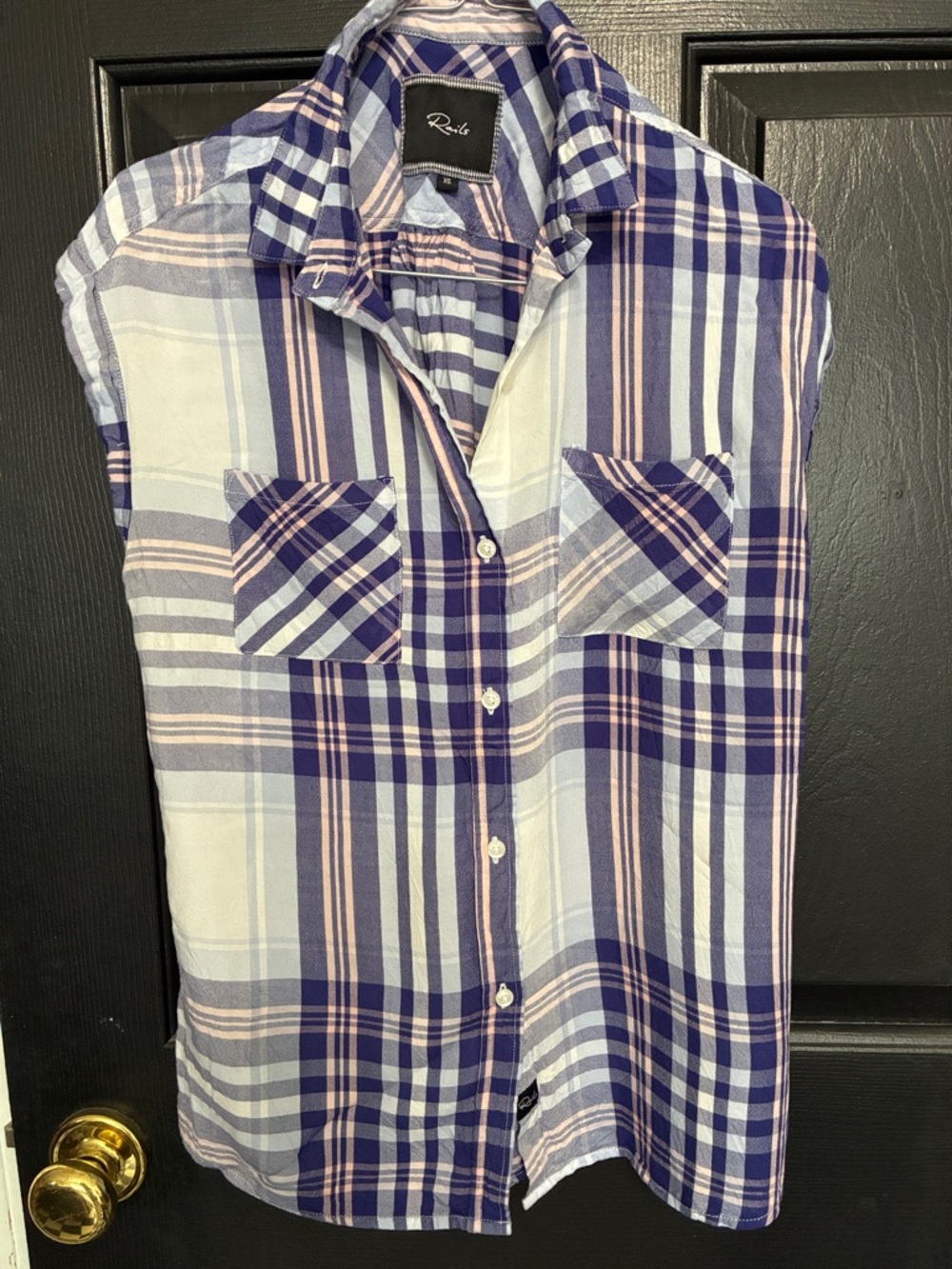 Rails Sleeveless Plaid Button-Down in Lavender, Navy & White XS